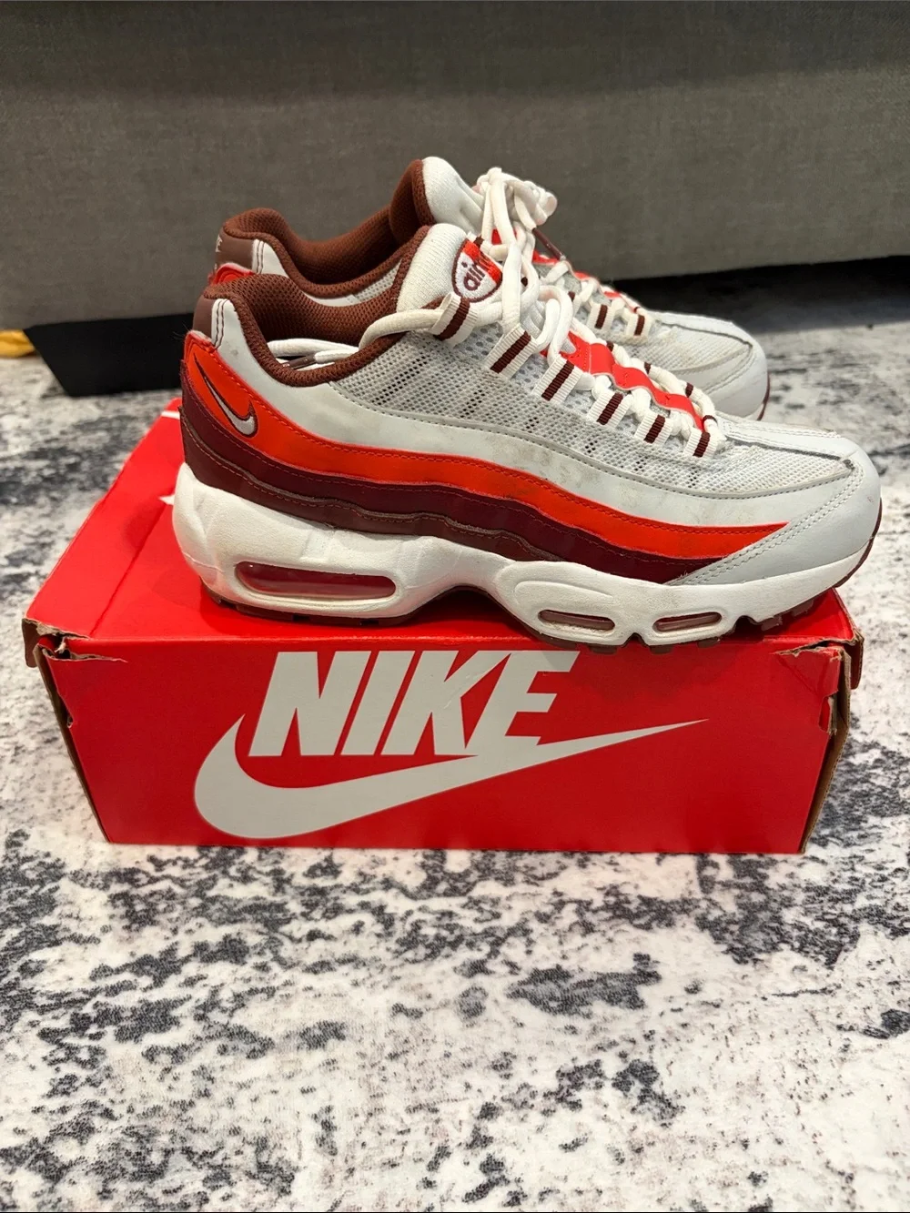 Nike White and Red Youth Air Max 95 Sneakers